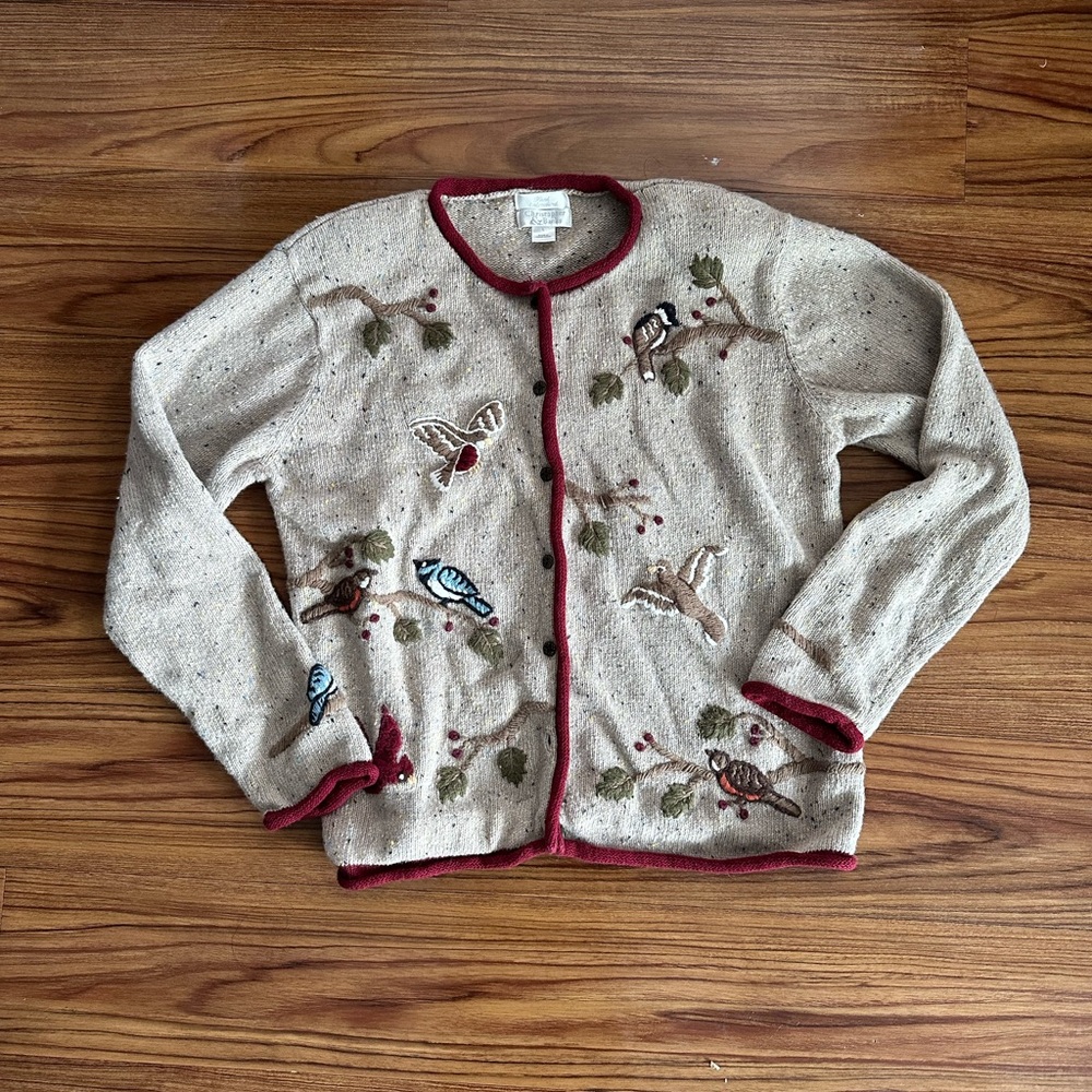 Vintage Cardigan with Bird hand Embroidery